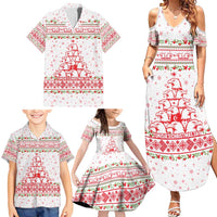 Tunisia Christmas Family Matching Summer Maxi Dress and Hawaiian Shirt with Red Falcon Tree White Snowflake Pattern and Festive Borders - Wonder Print Shop