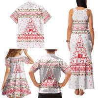 Tunisia Christmas Family Matching Tank Maxi Dress and Hawaiian Shirt with Red Falcon Tree White Snowflake Pattern and Festive Borders - Wonder Print Shop