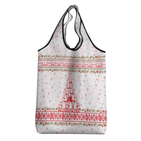 Tunisia Christmas Grocery Bag with Red Falcon Tree White Snowflake Pattern and Festive Borders - Wonder Print Shop