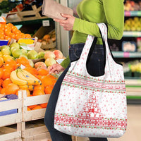 Tunisia Christmas Grocery Bag with Red Falcon Tree White Snowflake Pattern and Festive Borders - Wonder Print Shop