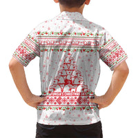 Tunisia Christmas Hawaiian Shirt with Red Falcon Tree White Snowflake Pattern and Festive Borders - Wonder Print Shop