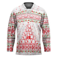 Tunisia Christmas Hockey Jersey with Red Falcon Tree White Snowflake Pattern and Festive Borders - Wonder Print Shop
