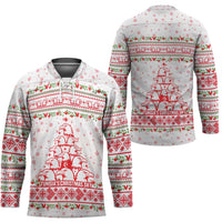 Tunisia Christmas Hockey Jersey with Red Falcon Tree White Snowflake Pattern and Festive Borders - Wonder Print Shop
