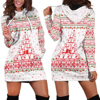 Tunisia Christmas Hoodie Dress with Red Falcon Tree White Snowflake Pattern and Festive Borders - Wonder Print Shop