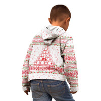 Tunisia Christmas Kid Hoodie with Red Falcon Tree White Snowflake Pattern and Festive Borders - Wonder Print Shop