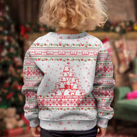 Tunisia Christmas Kid Ugly Christmas Sweater with Red Falcon Tree White Snowflake Pattern and Festive Borders - Wonder Print Shop