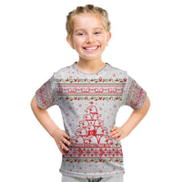Tunisia Christmas Kid T Shirt with Red Falcon Tree White Snowflake Pattern and Festive Borders - Wonder Print Shop