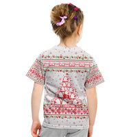 Tunisia Christmas Kid T Shirt with Red Falcon Tree White Snowflake Pattern and Festive Borders - Wonder Print Shop