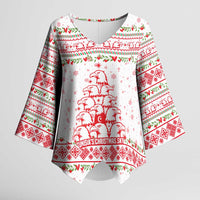Tunisia Christmas Kimono Sleeve Blouse with Red Falcon Tree White Snowflake Pattern and Festive Borders - Wonder Print Shop