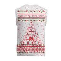 Tunisia Christmas Knitted V-Neck Vest with Red Falcon Tree White Snowflake Pattern and Festive Borders - Wonder Print Shop