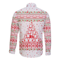 Tunisia Christmas Long Sleeve Button Shirt with Red Falcon Tree White Snowflake Pattern and Festive Borders - Wonder Print Shop