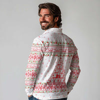 Tunisia Christmas Long Sleeve Polo Shirt with Red Falcon Tree White Snowflake Pattern and Festive Borders - Wonder Print Shop