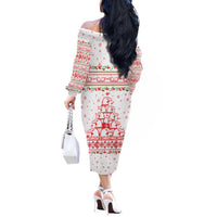 Tunisia Christmas Off The Shoulder Long Sleeve Dress with Red Falcon Tree White Snowflake Pattern and Festive Borders - Wonder Print Shop