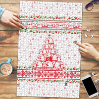 Tunisia Christmas Puzzle with Red Falcon Tree White Snowflake Pattern and Festive Borders - Wonder Print Shop