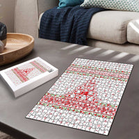 Tunisia Christmas Puzzle with Red Falcon Tree White Snowflake Pattern and Festive Borders - Wonder Print Shop