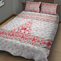 Tunisia Christmas Quilt Bed Set with Red Falcon Tree White Snowflake Pattern and Festive Borders - Wonder Print Shop
