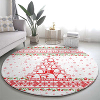 Tunisia Christmas Round Carpet with Red Falcon Tree White Snowflake Pattern and Festive Borders - Wonder Print Shop