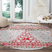 Tunisia Christmas Round Carpet with Red Falcon Tree White Snowflake Pattern and Festive Borders - Wonder Print Shop