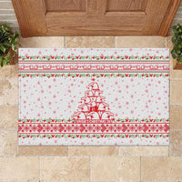 Tunisia Christmas Rubber Doormat with Red Falcon Tree White Snowflake Pattern and Festive Borders - Wonder Print Shop