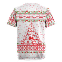 Tunisia Christmas Rugby Jersey with Red Falcon Tree White Snowflake Pattern and Festive Borders - Wonder Print Shop