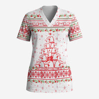 Tunisia Christmas Scrub Top with Red Falcon Tree White Snowflake Pattern and Festive Borders - Wonder Print Shop