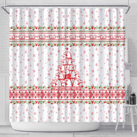 Tunisia Christmas Shower Curtain with Red Falcon Tree White Snowflake Pattern and Festive Borders - Wonder Print Shop