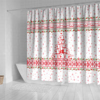 Tunisia Christmas Shower Curtain with Red Falcon Tree White Snowflake Pattern and Festive Borders - Wonder Print Shop