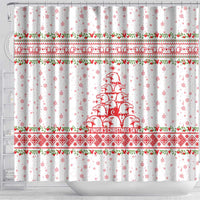Tunisia Christmas Shower Curtain with Red Falcon Tree White Snowflake Pattern and Festive Borders - Wonder Print Shop
