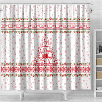 Tunisia Christmas Shower Curtain with Red Falcon Tree White Snowflake Pattern and Festive Borders - Wonder Print Shop