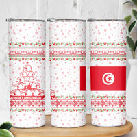 Tunisia Christmas Skinny Tumbler with Red Falcon Tree White Snowflake Pattern and Festive Borders - Wonder Print Shop