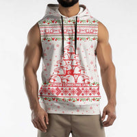 Tunisia Christmas Sleeveless Hoodie with Red Falcon Tree White Snowflake Pattern and Festive Borders - Wonder Print Shop