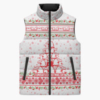 Tunisia Christmas Sleeveless Puffer Jacket with Red Falcon Tree White Snowflake Pattern and Festive Borders - Wonder Print Shop