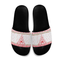 Tunisia Christmas Slide Sandals with Red Falcon Tree White Snowflake Pattern and Festive Borders - Wonder Print Shop