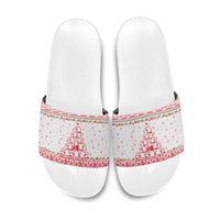 Tunisia Christmas Slide Sandals with Red Falcon Tree White Snowflake Pattern and Festive Borders - Wonder Print Shop