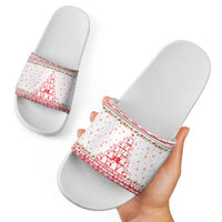 Tunisia Christmas Slide Sandals with Red Falcon Tree White Snowflake Pattern and Festive Borders - Wonder Print Shop