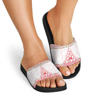 Tunisia Christmas Slide Sandals with Red Falcon Tree White Snowflake Pattern and Festive Borders - Wonder Print Shop