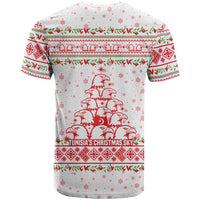 Tunisia Christmas T Shirt with Red Falcon Tree White Snowflake Pattern and Festive Borders - Wonder Print Shop