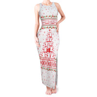 Tunisia Christmas Tank Maxi Dress with Red Falcon Tree White Snowflake Pattern and Festive Borders - Wonder Print Shop