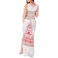 Tunisia Christmas Tank Maxi Dress with Red Falcon Tree White Snowflake Pattern and Festive Borders - Wonder Print Shop