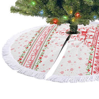 Tunisia Christmas Tree Skirt with Red Falcon Tree White Snowflake Pattern and Festive Borders - Wonder Print Shop