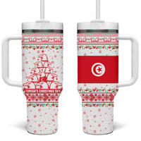 Tunisia Christmas Tumbler With Handle with Red Falcon Tree White Snowflake Pattern and Festive Borders - Wonder Print Shop