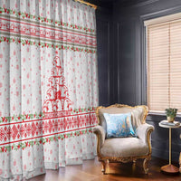 Tunisia Christmas Window Curtain with Red Falcon Tree White Snowflake Pattern and Festive Borders - Wonder Print Shop