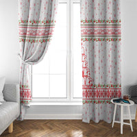 Tunisia Christmas Window Curtain with Red Falcon Tree White Snowflake Pattern and Festive Borders - Wonder Print Shop