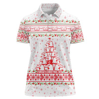 Tunisia Christmas Women Polo Shirt with Red Falcon Tree White Snowflake Pattern and Festive Borders - Wonder Print Shop
