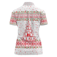 Tunisia Christmas Women Polo Shirt with Red Falcon Tree White Snowflake Pattern and Festive Borders - Wonder Print Shop