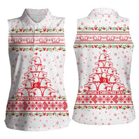 Tunisia Christmas Women Sleeveless Polo Shirt with Red Falcon Tree White Snowflake Pattern and Festive Borders - Wonder Print Shop