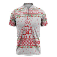 Tunisia Christmas Zipper Polo Shirt with Red Falcon Tree White Snowflake Pattern and Festive Borders - Wonder Print Shop