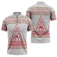 Tunisia Christmas Zipper Polo Shirt with Red Falcon Tree White Snowflake Pattern and Festive Borders - Wonder Print Shop