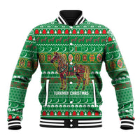 Turkmenistan Christmas Baseball Jacket with Decorated Horse Crescent Moon Pattern and Traditional Carpet - Wonder Print Shop