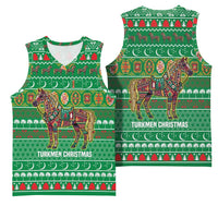 Turkmenistan Christmas Basketball Jersey with Decorated Horse Crescent Moon Pattern and Traditional Carpet - Wonder Print Shop